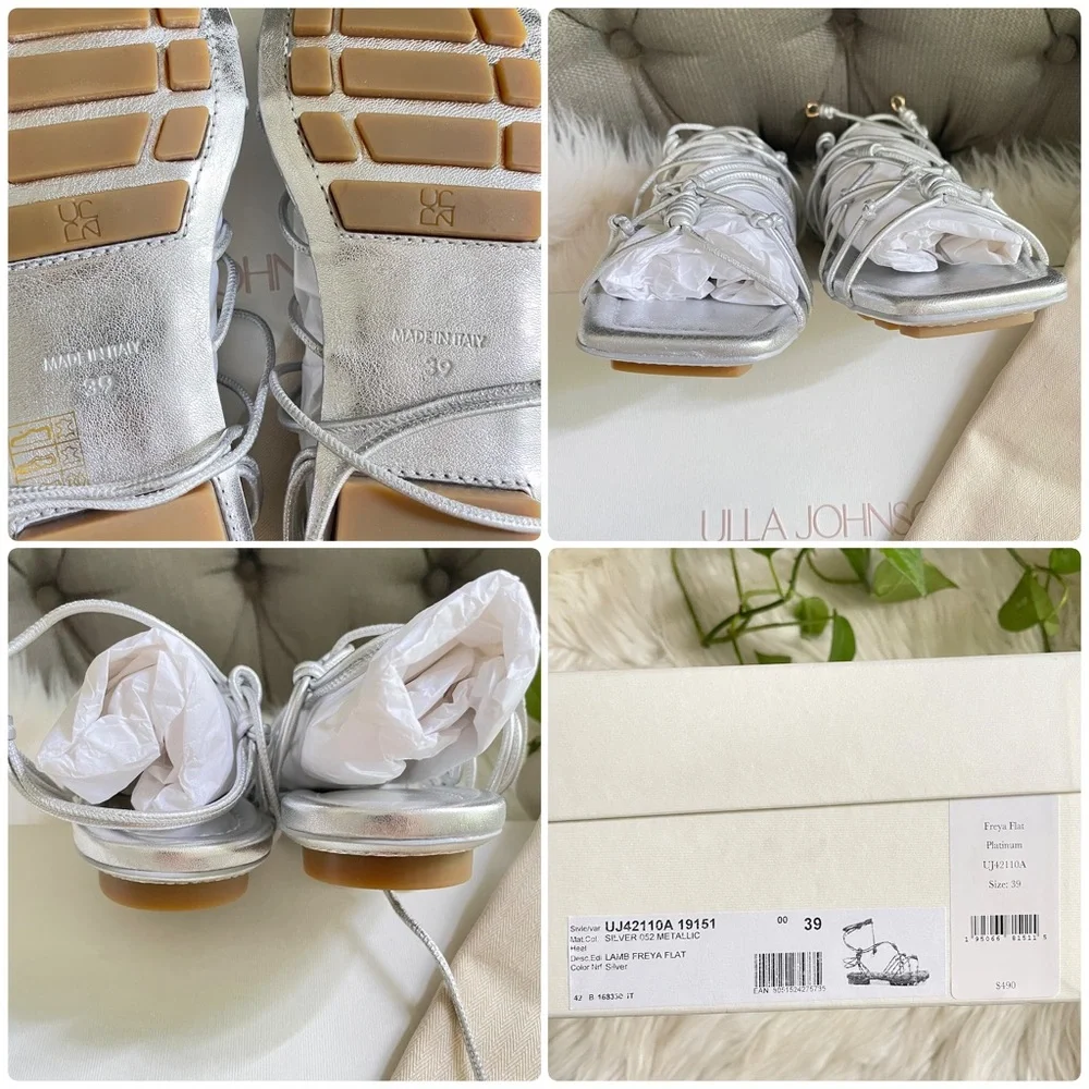 Ulla Johnson Freya Gladiator Sandals Metallic Silver Strappy Flat Size 9 NIB